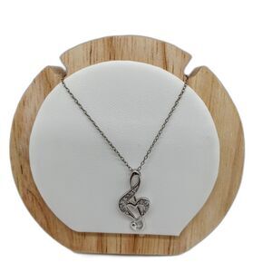 Treble Clef Heart Sterling Silver Diamond Chip Necklace music note